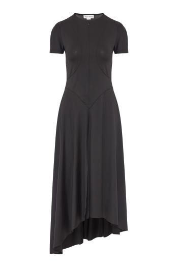 Zipped Front Midi Dress In Black