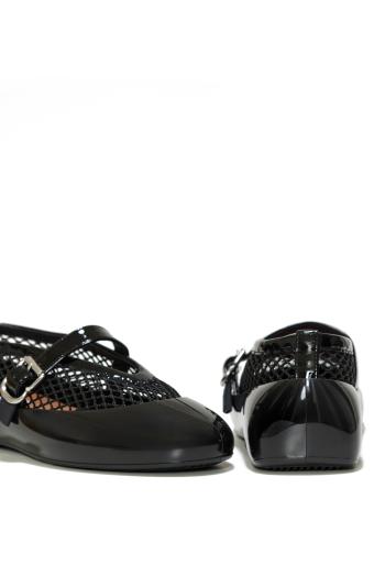 Noir Rubber and fishnet flats 