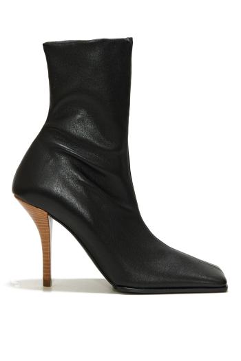 Noir soft square -wood-heel 90 grained-leather boots 