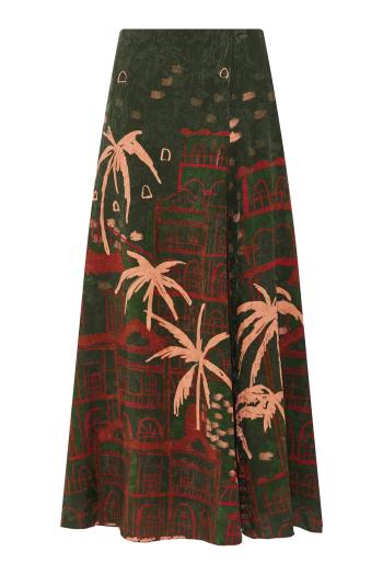 Encanto De Isla printed satin maxi skirt 