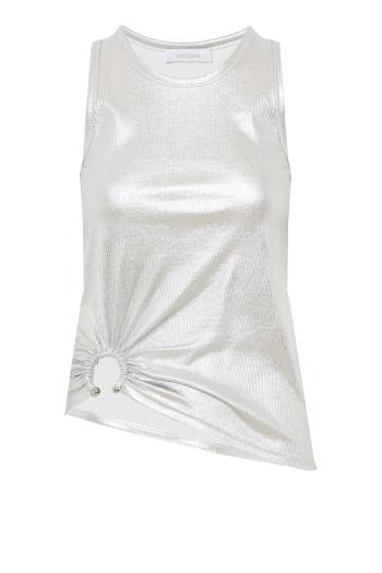 Embellished metallic cotton-blend tank top 