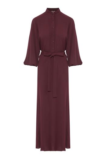 Crepe Collar-Stand Shirt Dress