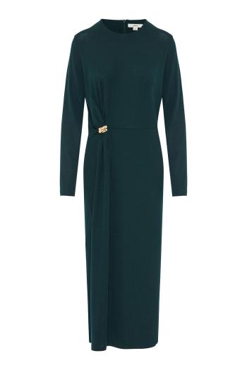 Cinched-Waist Wool-Blend Long-Sleeve midi dress 