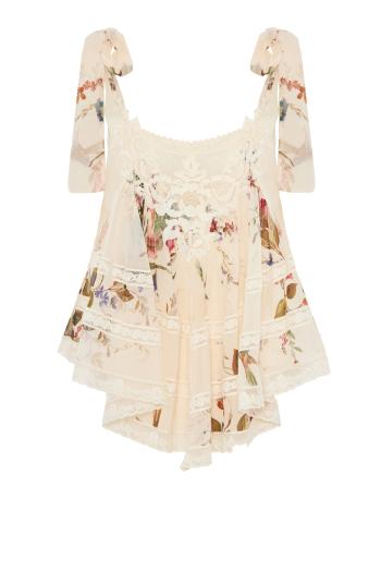 Patience lace-trimmed cotton and silk cami 
