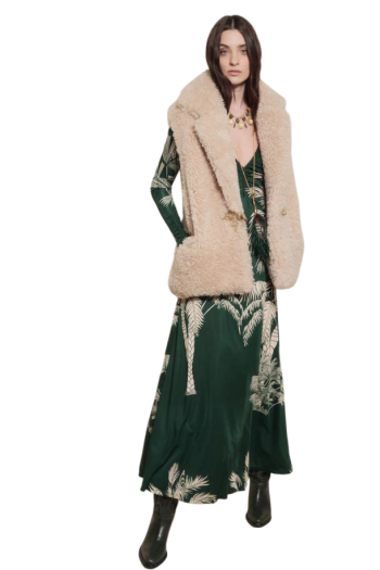 Western embroidered faux-shearling gilet 