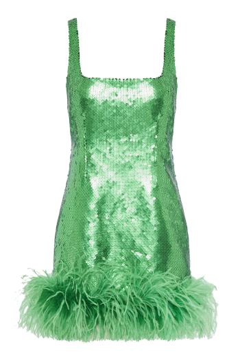 Sior feather-trimmed sequined mini dress
