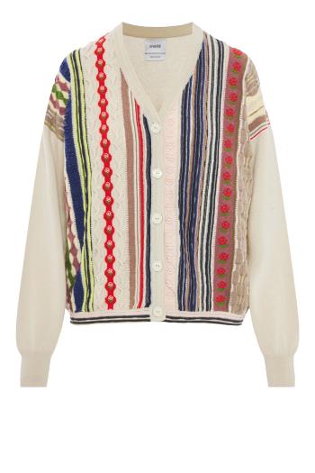 Cashmere cardigan with raised stripe motif