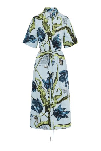 Tulip printed cotton maxi shirt dress 