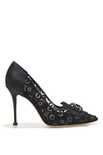 DANCENY 105 mm Black Lace Jewel Embellished  pumps 