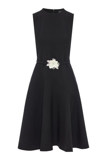Floral Belted wool-gabardine midi dress 