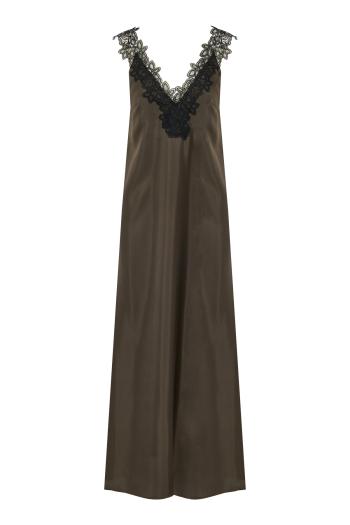 Lace-trimmed silk maxi dress 