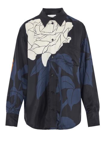 Pyjama satin Shirt In Navy Floral 