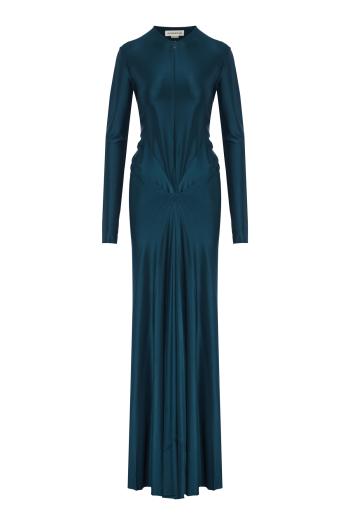 Cut-Out Satin Gown In Dark Teal