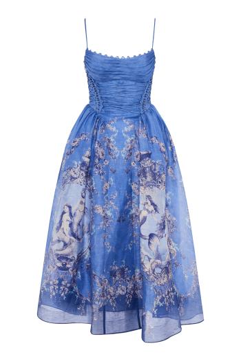 Rebelion beaded picnic linen and silk midi dress