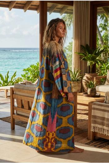 79 fringed printed silk kaftan