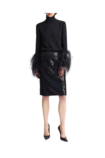 Deoda lace and sequin midi skirt in black 