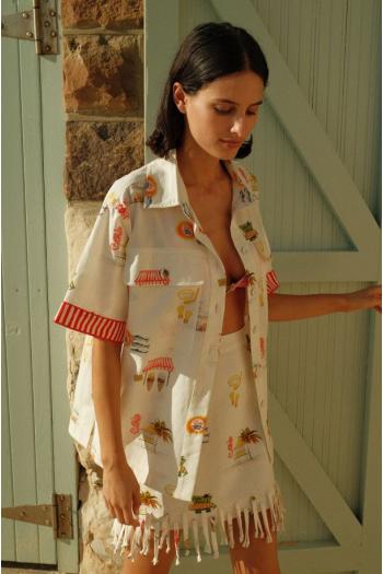 Alto printed linen and cotton oversized shirt in tropicana 