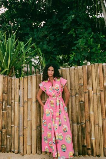 Siren printed linen maxi dress in la fruta