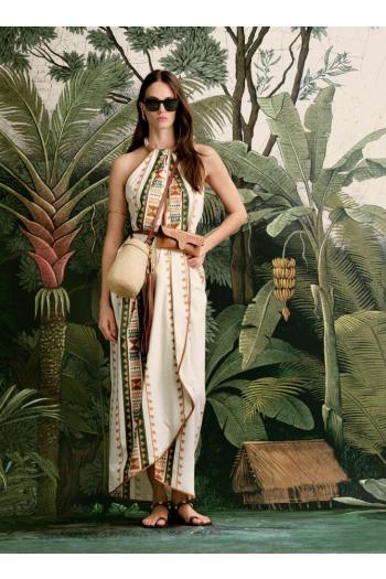 Centro Del Cielo leather-trimmed cotton maxi dress in green