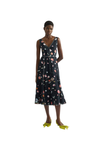 Dutch printed crepe midi dress in black 