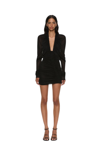 Orion ruched jersey mini dress in black 