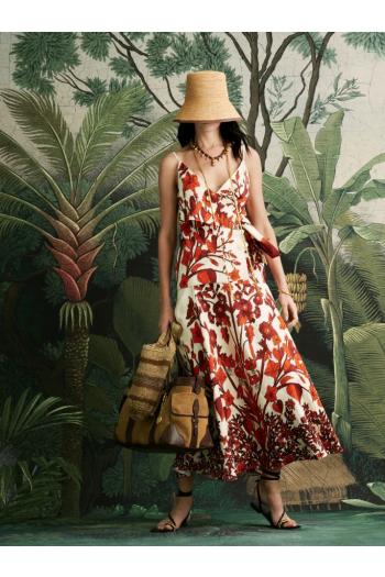 Encanto De Isla printed crepe maxi skirt in ecru 