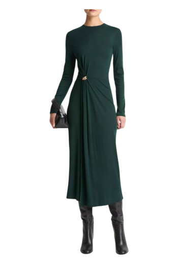 Draped embellished wool-gabardine midi dress 
