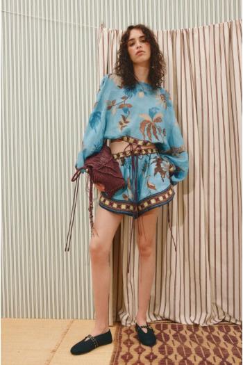 Georgie printed ramie shorts in blue