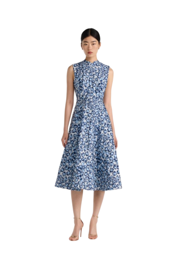 Flora jacquard midi dress in porcelain 