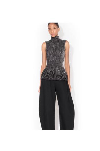 Sequined knitted top in black 