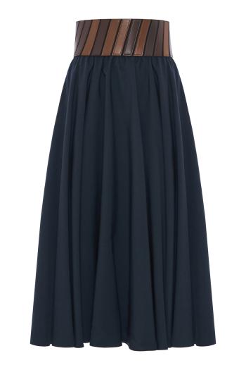 Belted wool maxi skirt in petrol