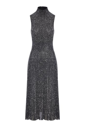 Sequined knitted maxi dress in black