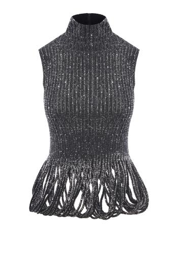 Sequined knitted top in black 