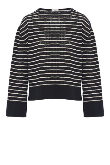 Striped knitted cotton sweater in black