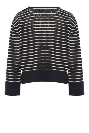 Striped knitted cotton sweater in black