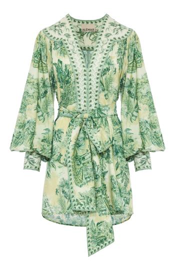 Sara cotton and silk mini dress in green