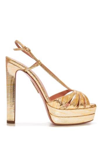 Aime'e 130 metallic leather platform sandals in gold 