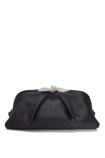 Very Bow crystal-embellished satin clutch in black 