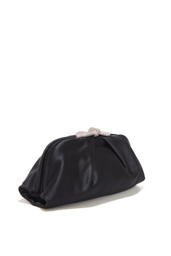 Very Bow crystal-embellished satin clutch in black 