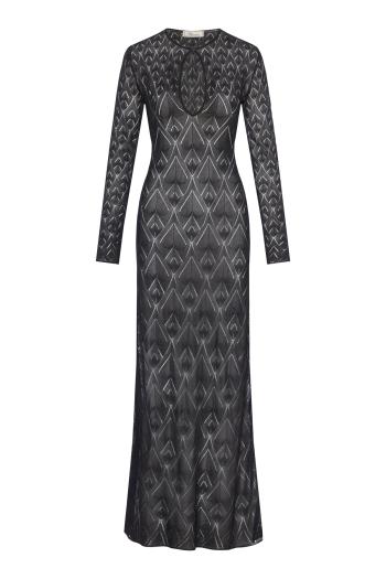 Long viscose maxi dress with geometric openwork