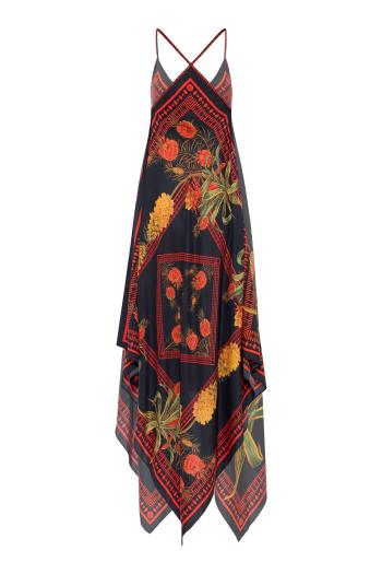 Salvador long printed twill midi dress