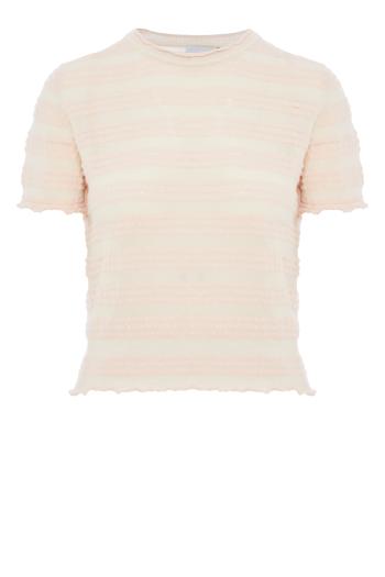 Striped top in embossed knit in light pink