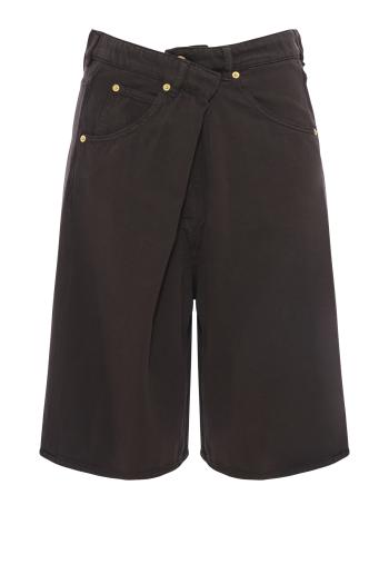 INES fold-over tencel denim shorts with a dark brown finish.