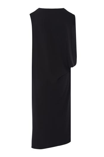 Draped voile silk midi dress in black