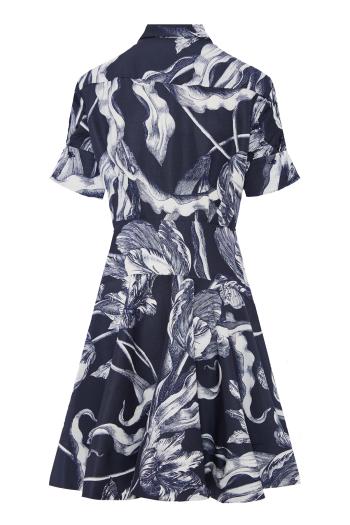 Botanical printed cotton-blend mini dress in midnight 