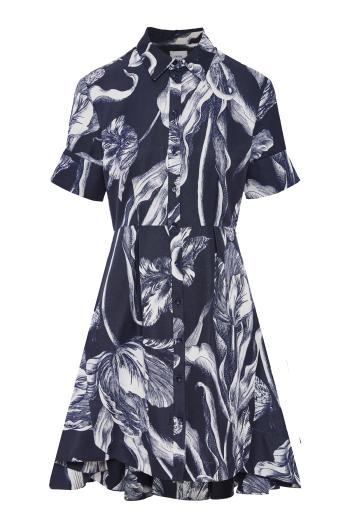 Botanical printed cotton-blend mini dress in midnight 
