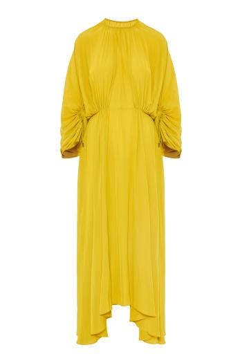 Robe Cintree En Charmeuse satin midi dress in chamomile 