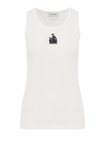 Printed cotton tank top in white 