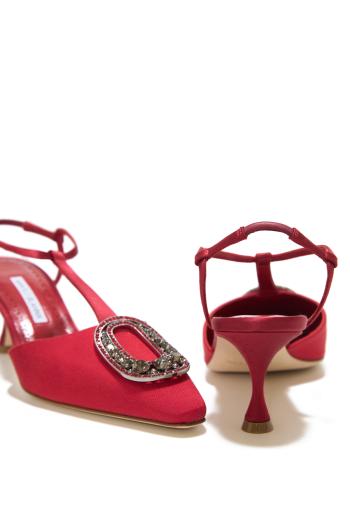 Takal Mone 50 embellished crepe slingback pumps in red 