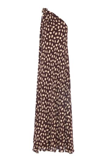 Elegant Freedom printed silk maxi dress in wine